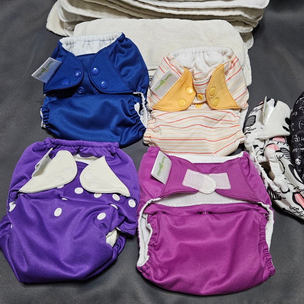 BumGenius Cloth Diaper Bundle 7 Covers and Inserts Blue Purple Math Print Snap - Picture 2 of 3